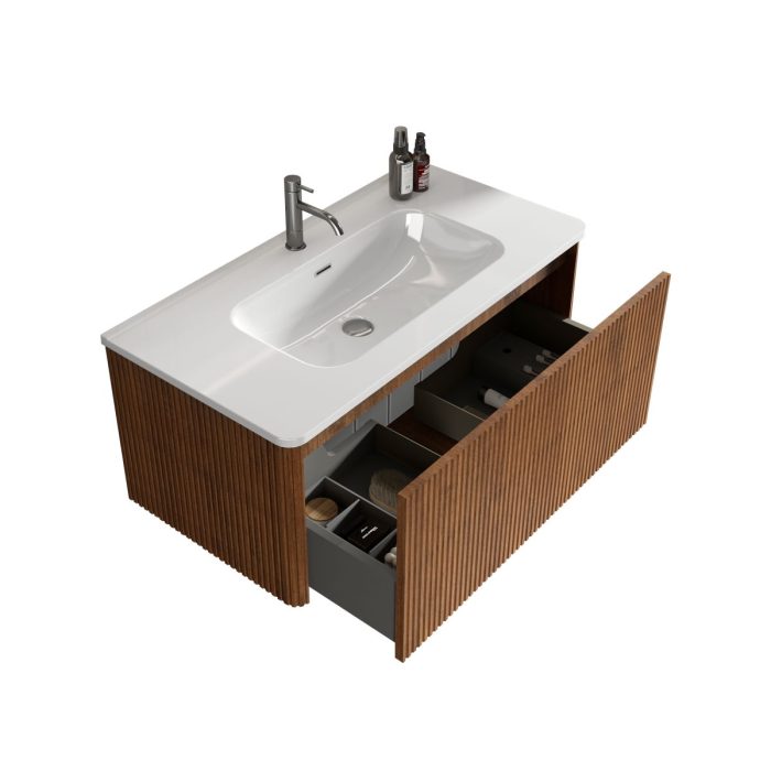 Etna - Striped Bathroom Vanity With Ceramic Sink, Wall Mounted Floating Bathroom Vanity For Modern Bathroom - Image 3