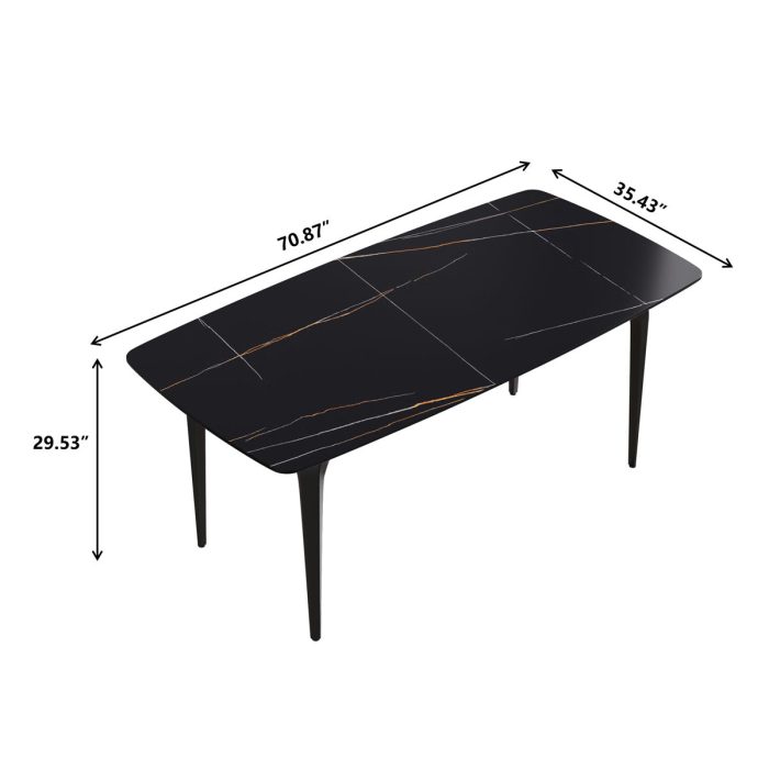 70.87" Modern Artificial Stone Curved Metal Leg Dining Table, Can Accommodate 6-8 People - Image 4