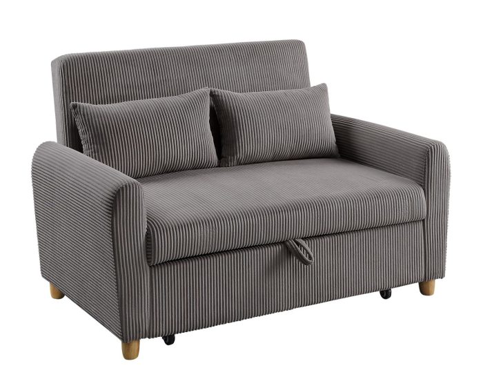 Justine - Corduroy Convertible Sleeper Loveseat - Brown - Image 2