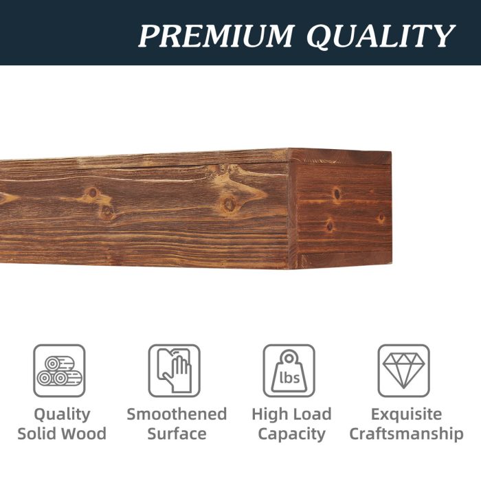 Rustic Wood Fireplace Mantel, Wall-Mounted & Floating Shelf For Home Decor - Image 4