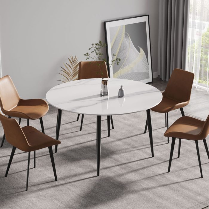 Modern Man-Made Stone Round Metal Dining Table-Position For 6 People - Image 11