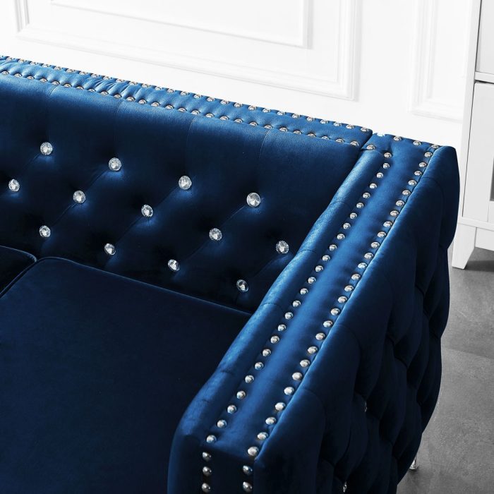 Modern Sofa Jeweled Buttons Tufted Square Arm Couch, 2 Pillows Included - Image 9