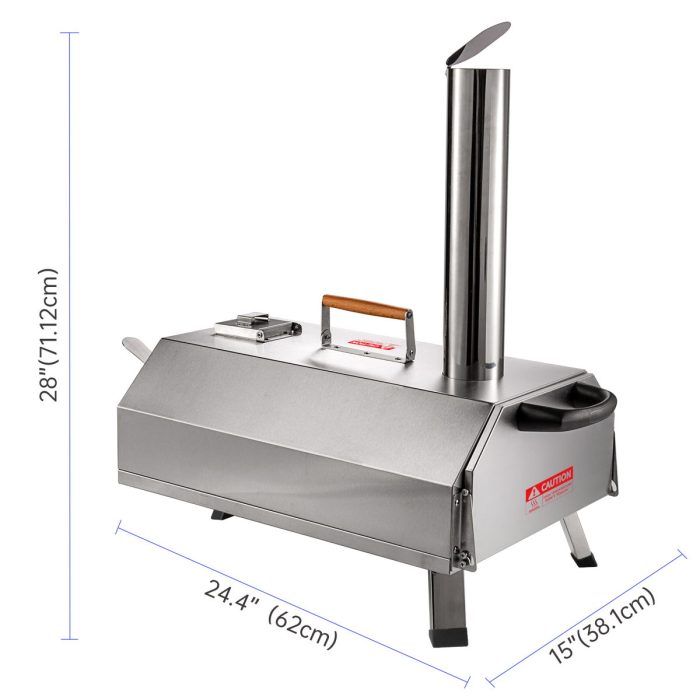 Stainless Steel Pizza Oven Outdoor 12" Automatic Rotatable Pizza Ovens, Portable Wood Fired Pizza Oven Pizza Maker With Timer, Built-In Thermometer, Pizza Cutter & Carry Bag - Silver - Image 2