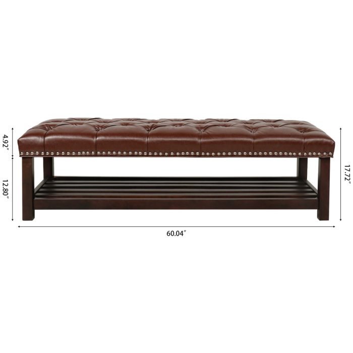 Bedroom End Of Bed Bench Tufted Upholstered End Of Bed Bench End Of Bed Entrance Shoe Bench With Nailhead Trim And Shelf Bedroom Upholstered Leather Bench Living Room Shoe Rack Footstool - Image 5