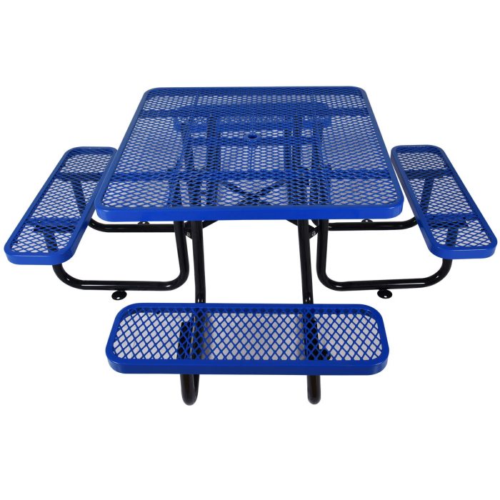 Square Outdoor Steel Picnic Table, With Umbrella Pole - Image 3