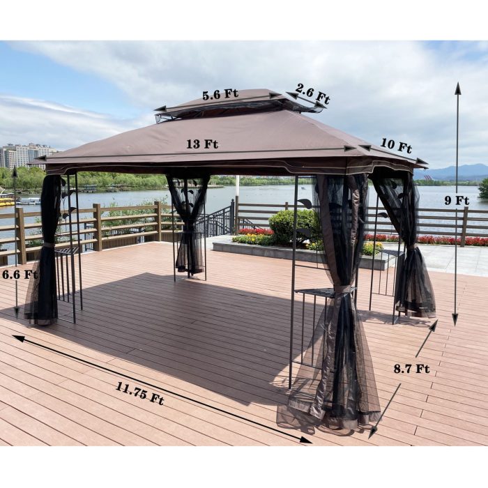 Patio Gazebo Tent With Ventilated Double Roof And Mosquito Net For Backyard Or Garden - Image 7