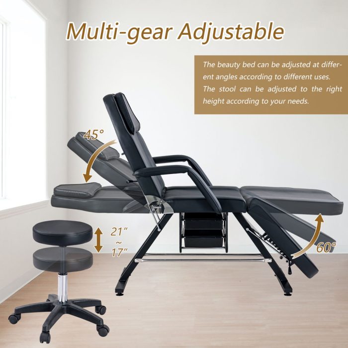 72.8" Massage Salon Tattoo Chair With Two Trays Esthetician Bed With Hydraulic Stool, Multi-Purpose 3-Section Facial Bed Table, Adjustable Beauty Barber Spa Beauty Equipment - Image 9