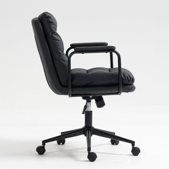 Office Chair, Mid Back Home Office Desk Task Chair With Wheels And Arms Ergonomic PU Leather Computer Rolling Swivel Chair With Padded Armrest - Image 6