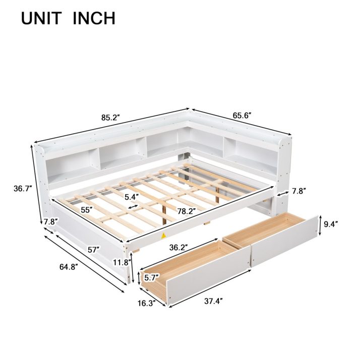 Full Bed With L-Shaped Bookcases, Drawers - Image 4