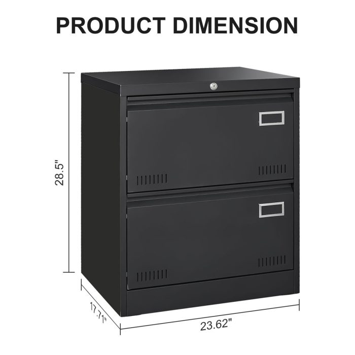 2 Drawer Metal Lateral File Cabinet With Lock, Office Vertical Files Cabinet For Home Office, Locking Metal File Cabinet - Black - Image 2