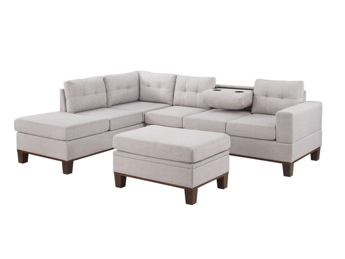 Hilo - Fabric Reversible Sectional Sofa With Dropdown Armrest, Cupholder, And Storage Ottoman - Image 3