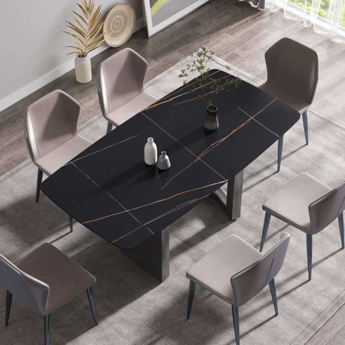 Modern Artificial Stone Dining Table, Can Accommodate 6-8 People - Black - Image 2