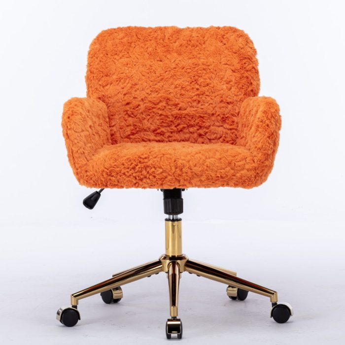 Office Chair, Artificial Rabbit Hair Home Office Chair With Golden Metal Base, Adjustable Desk Chair Swivel Office Chair, Vanity Chair - Image 8