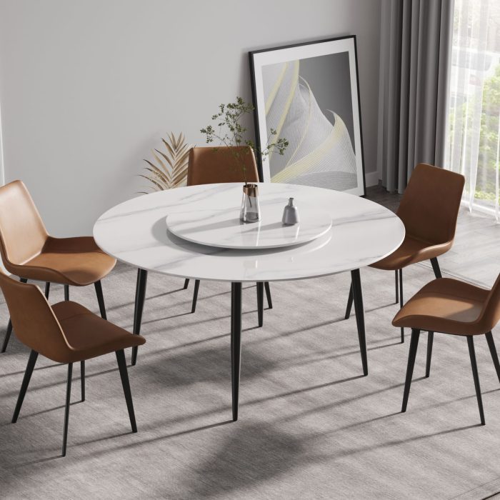 Modern Artificial Stone Round Dining Table, Can Accommodate 6 People Artificial Stone Turntable - White - Image 5