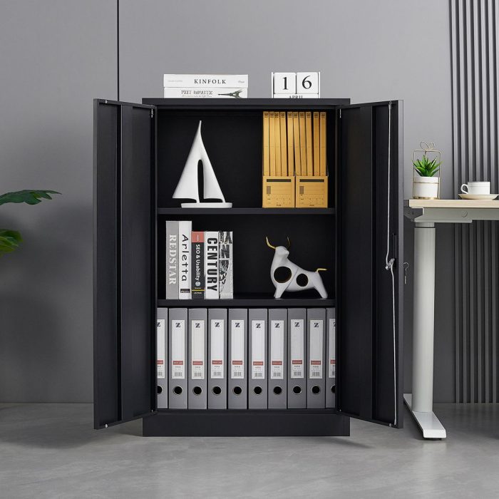 Metal Storage Cabinet With Locking Doors And Adjustable Shelf, Folding Filing Storage Cabinet, Folding Storage Locker Cabinet For Home Office, School, Garage - Image 3