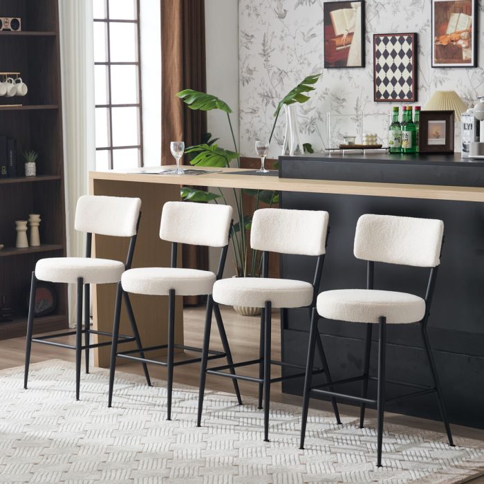 Modern Teddy Fabric Upholstered Bar Stools - Black Legs - Image 8