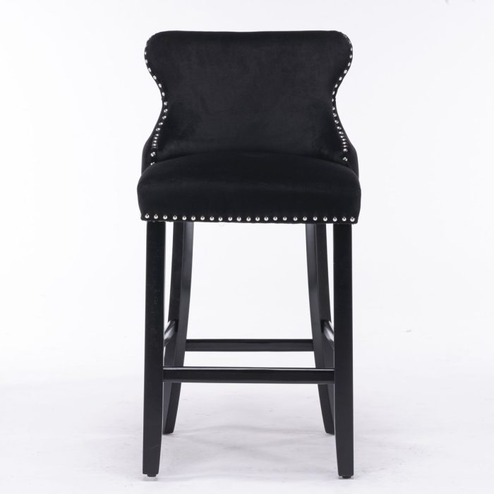 Contemporary Velvet Upholstered Wing-Back Barstools With Button Tufted Decoration And Wooden Legs, And Chrome Nailhead Trim, Leisure Style Bar Chairs, Bar Stools (Set of 2) - Image 10