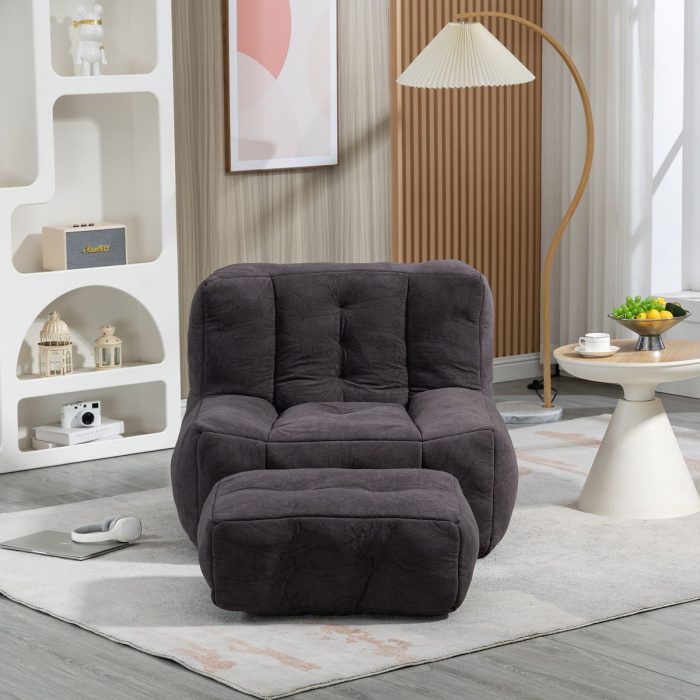 Modern Indoor Fluffy Bean Bag Chair With Memory Foam And Ottoman, Super Soft - Image 16