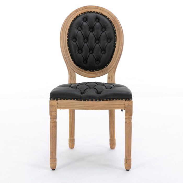 French Style Solid Wood Frame Antique Painting, Hand-Pulled Buckle Decoration PU Artificial Leather Dining Chair With Nailhead Trim, Wood Legs - Image 9
