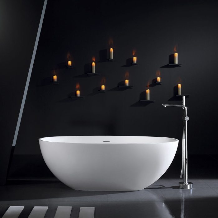 65.2" Freestanding Solid Surface Soaking Bathtub For Bathroom - Matte White - Image 3