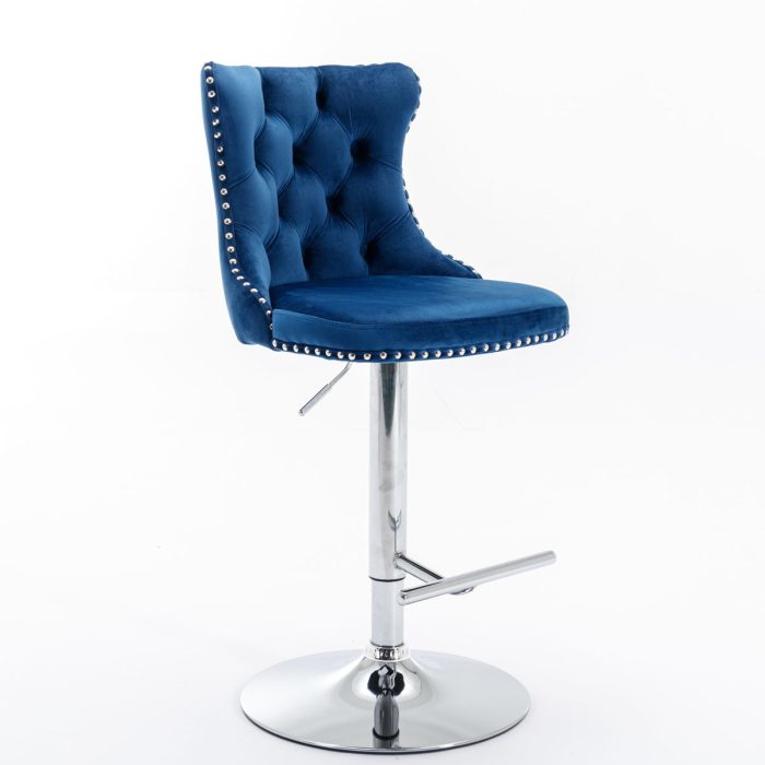 Swivel Velvet Barstools Adjusatble Seat Height From 25-33", Modern Upholstered Chrome Base Bar Stools With Backs Comfortable Tufted For Home Pub And Kitchen Island (Set of 2) - Image 25