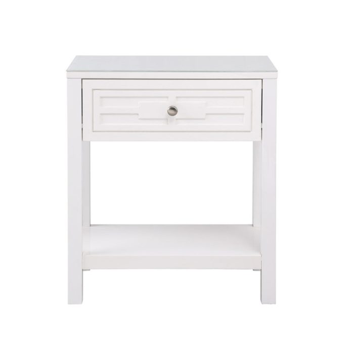 Dylan - Wooden End Side Table Nightstand With Glass Top And Drawer - Image 8