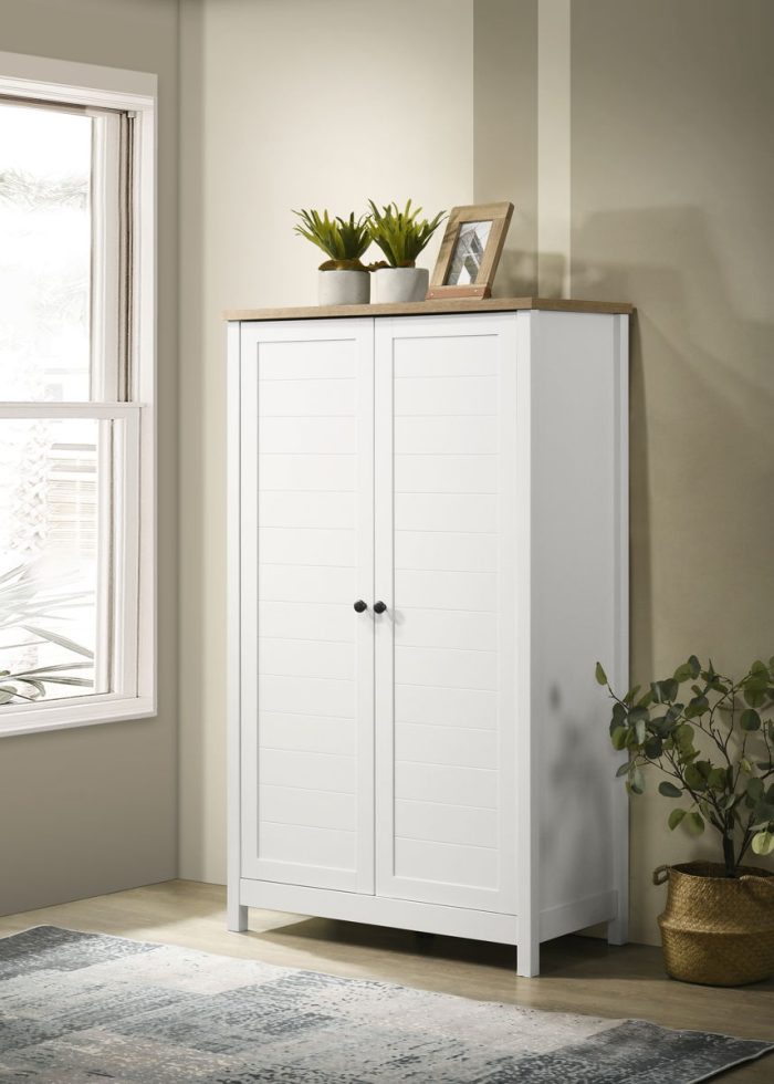 Claire - Storage Cabinet With Oak Accent Finish And Framed Slatted Panel Design - White - Image 3