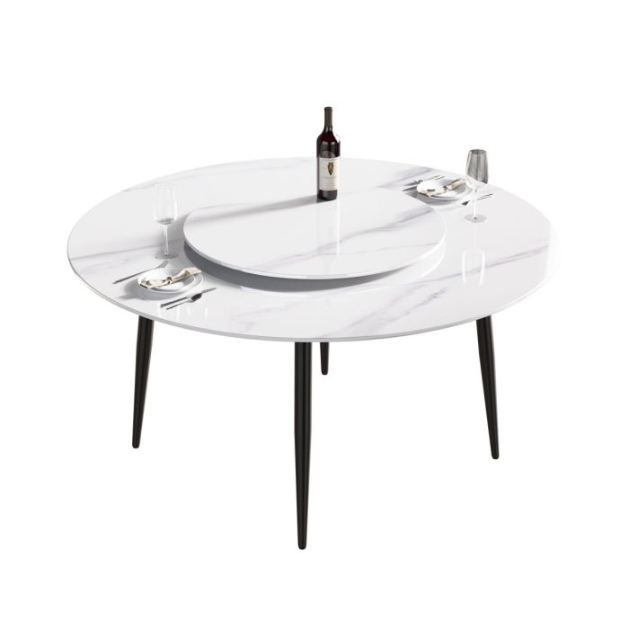 Modern Artificial Stone Round Dining Table, Can Accommodate 6 People Artificial Stone Turntable - White - Image 6