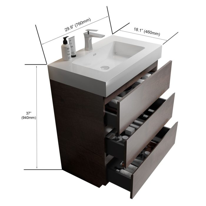 Alice - Bathroom Vanity With Large Storage Freestanding Bathroom Vanity, Sink For Modern Bathroom, One-Piece Sink Basin Without Drain And Faucet - Image 15