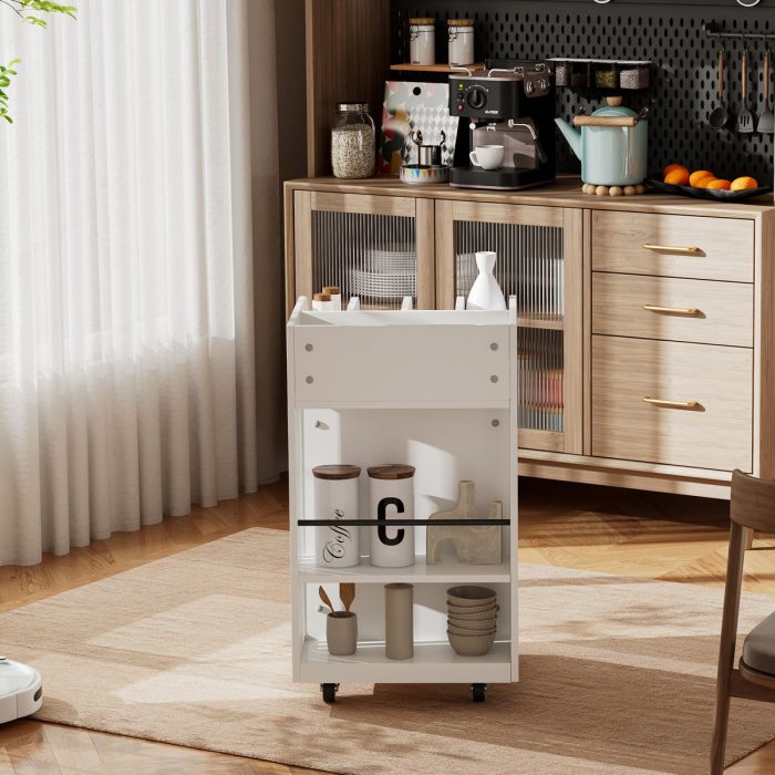 4 Tier Kitchen Island Cart With Spice Rack & Locking Casters, Simple Design Mobile Kitchen Storage Islands For Kitchen Living Room Bedroom - Image 2