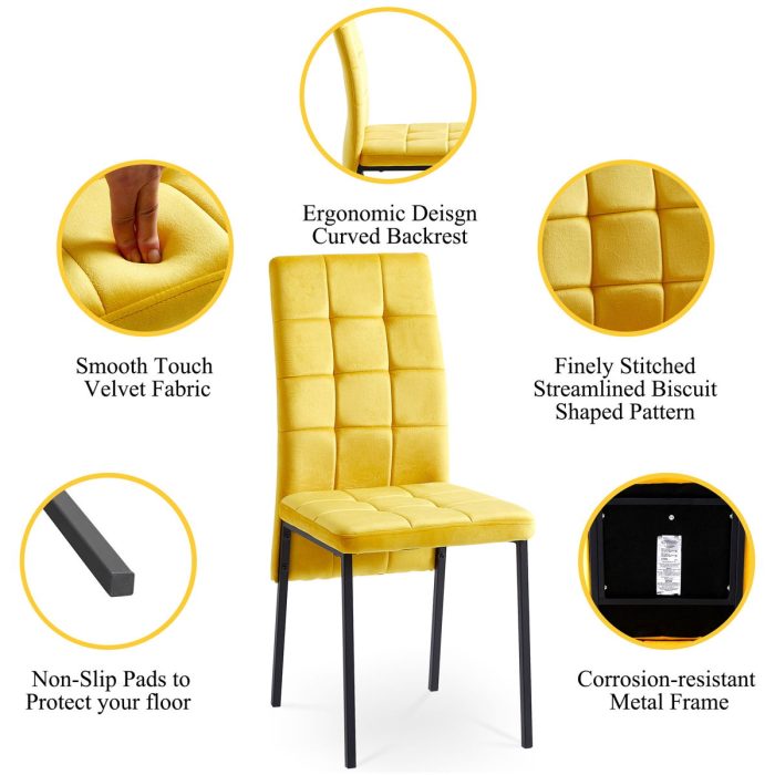 Velvet High Back Nordic Dining Chair Modern Fabric Chair With Black Legs (Set of 2) - Image 11