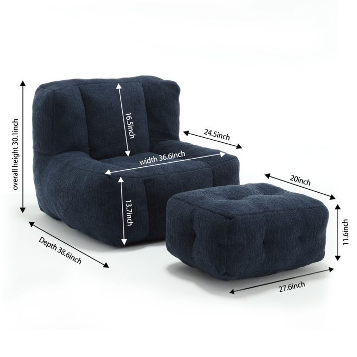 Modern Indoor Fluffy Bean Bag Chair With Memory Foam And Ottoman, Super Soft - Image 15