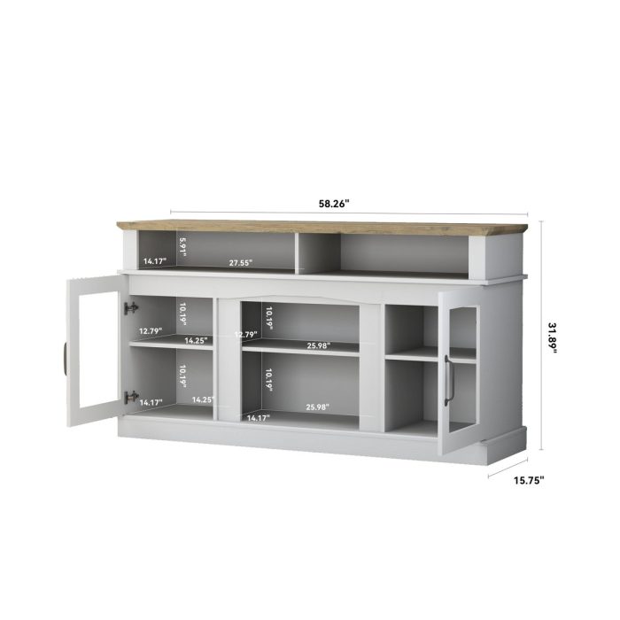 TV Stand With Storage Cabinet And Shelves, TV Console Table Entertainment Center For Living Room, Bedroom - White - Image 3