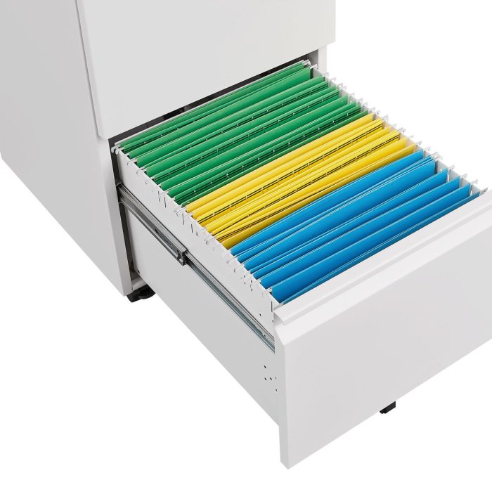 2 Drawer File Cabinet With Lock, Metal Under Desk Rolling Filing Cabinet Fits Letter / Legal / A4 Size For Home Office, Mobile Filing Cabinet - Image 5