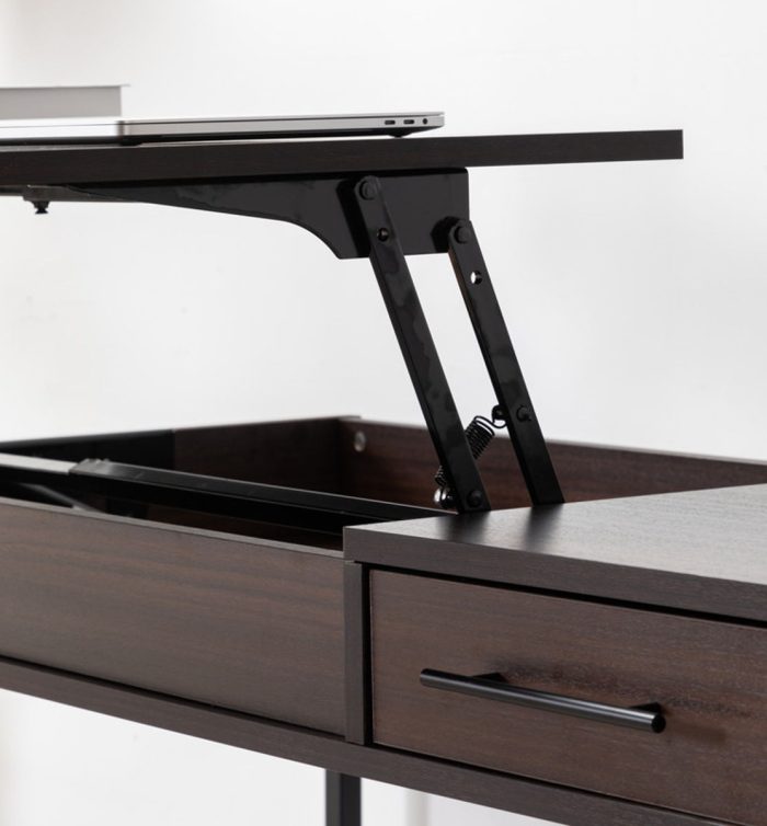 Juno - Wood Lift Top Desk With Hidden Storage And Drawer - Dark Brown - Image 3
