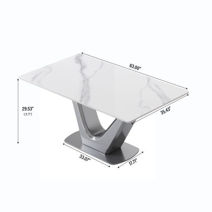 63" Modern Artificial Stone Panel V-Shaped Metal Legs, Can Accommodate 6-8 People - Image 3