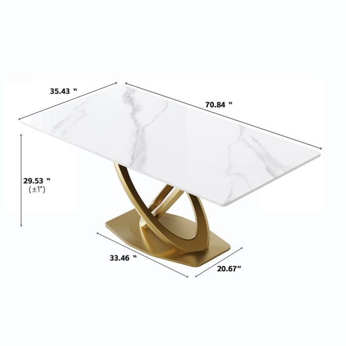 70.84" Modern Artificial Stone Panel Double-Ring Stainless Steel Metal Legs, Can Accommodate 6-8 People - Image 3