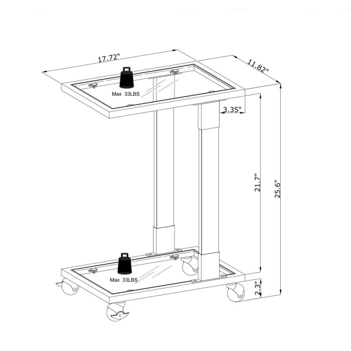 Side Table, Sofa Table, Glass Top C Shape Square Table With Metal Base For Living Room, Bedroom, Balcony Home And Office - Image 4