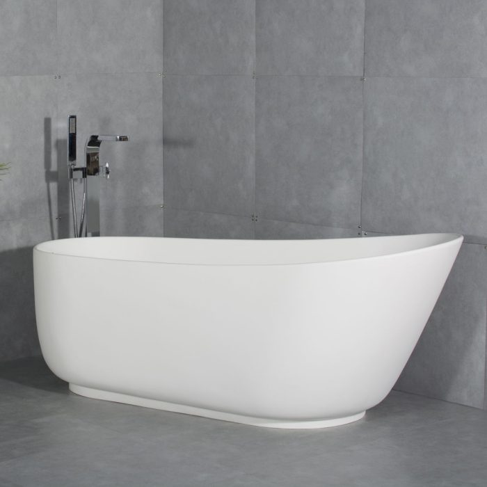 Solid Surface Stone Resin Oval Shape Soaking Bathtub With Overflow For The Bathroom - Matte White - Image 3