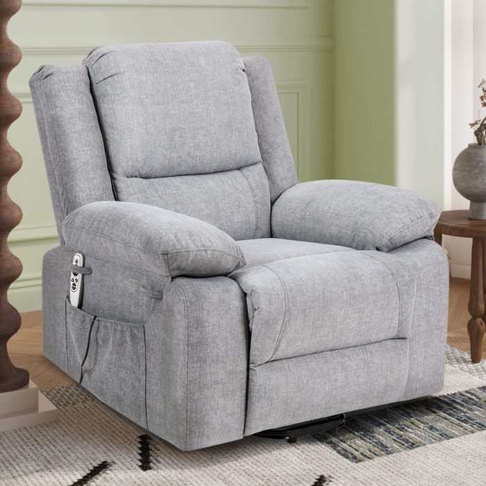 Electric Power Recliner Chair With Massage For Elderly, Remote Control Multi-Function Lifting, Timing, Cushion Heating Chair With Side Pocket - Image 4