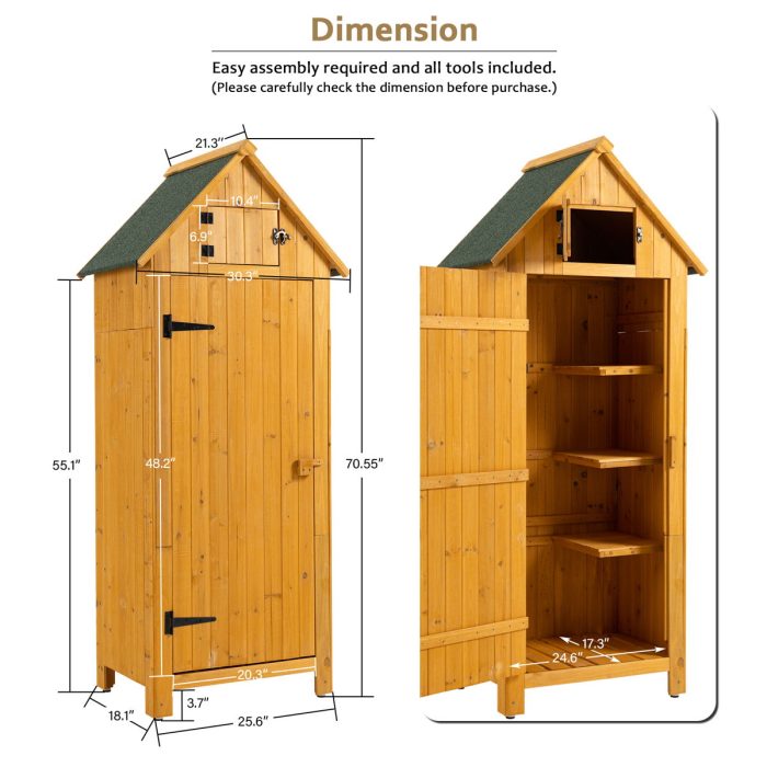 Outdoor Storage Cabinet Tool Shed Wooden Garden Shed - Natural - Image 3