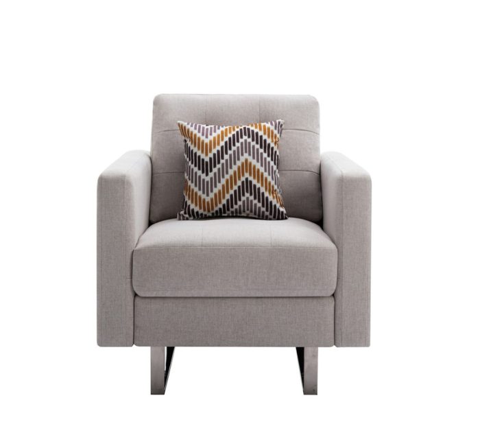Victoria - Linen Fabric Armchair With Metal Legs, Side Pockets, And Pillow - Image 3