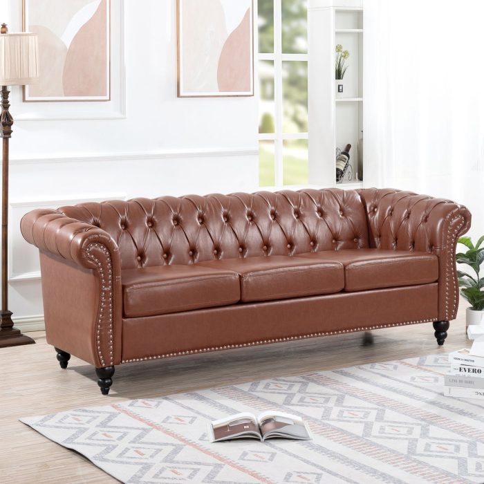 Rolled Arm Chesterfield 3 Seater Sofa - Image 13