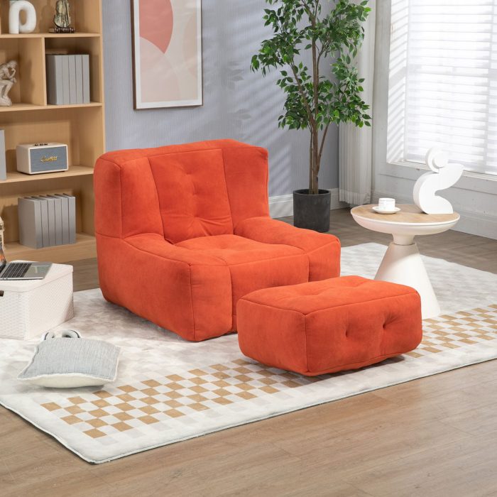 Modern Indoor Fluffy Bean Bag Chair With Memory Foam And Ottoman, Super Soft - Image 25