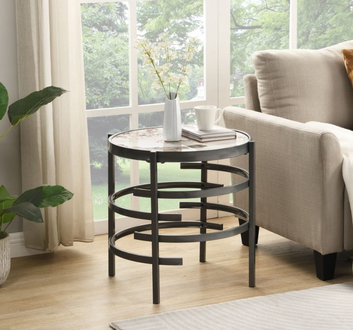 Elegant Round Table With Sintered Stone Top & Sturdy Metal Frame