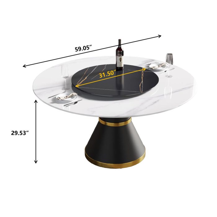 Modern Artificial Stone Round Carbon Steel Base Dining Table, Artificial Stone Turntable - Image 2