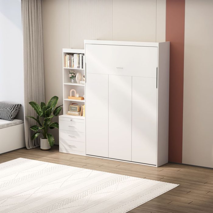Morden Deisgn Vertical Murphy Bed With Shelf And Drawers For Bedroom Or Guestroom Wall Bed Space Saving Hidden Bed With New Style Gas Struts - Image 6