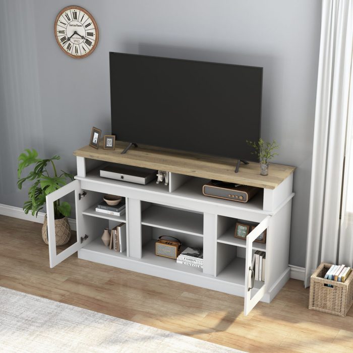 TV Stand With Storage Cabinet And Shelves, TV Console Table Entertainment Center For Living Room, Bedroom - White - Image 2