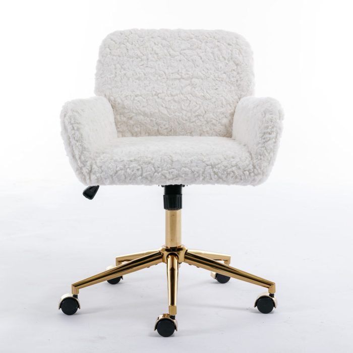 Office Chair, Artificial Rabbit Hair Home Office Chair With Golden Metal Base, Adjustable Desk Chair Swivel Office Chair, Vanity Chair - Image 11