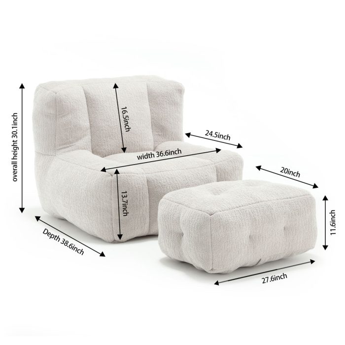 Modern Indoor Fluffy Bean Bag Chair With Memory Foam And Ottoman, Super Soft - Image 8
